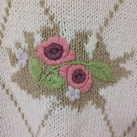 Vintage Basket Of Yarn 90s Sweater Womens L Floral Design Bohemia Boho - Picture 8 of 12